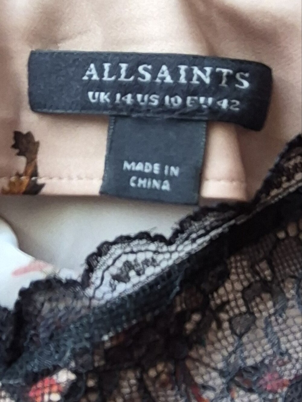 All Saints Black Lace-Trim V-Neck Slip Oto Slip Dress Brown Spaghetti Strap 10 - Picture 11 of 13